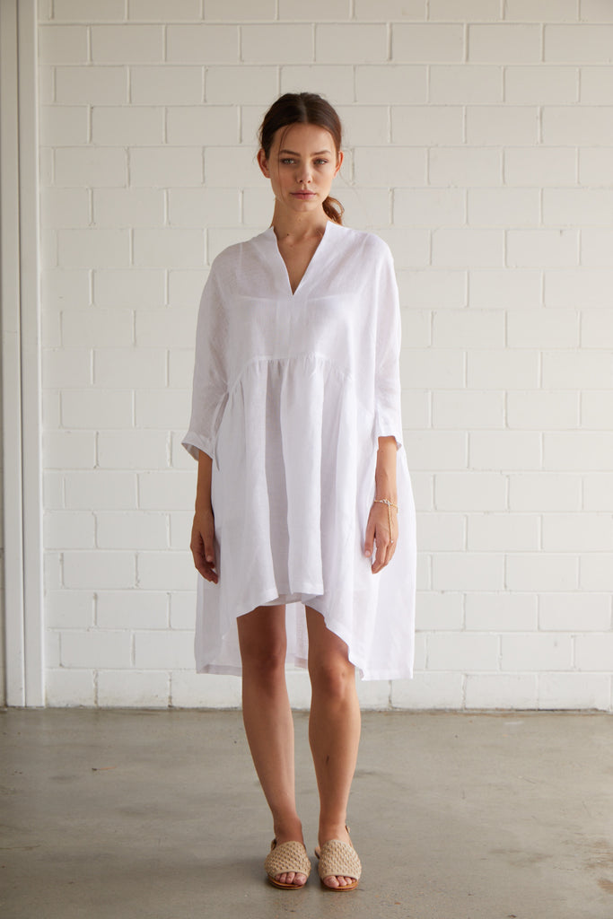 Breeze Linen Dress-White