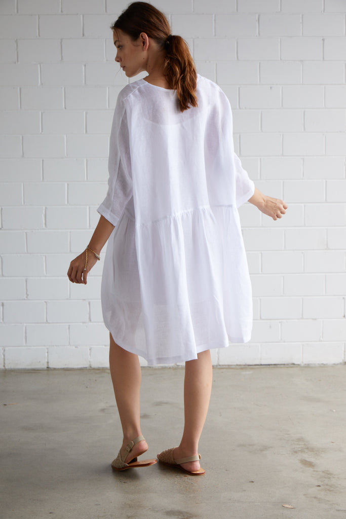 Breeze Linen Dress-White